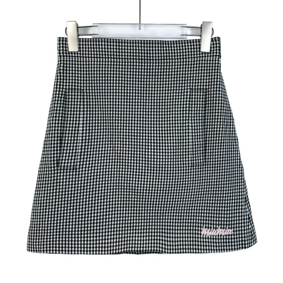Miu Miu Womens Black & White Houndstooth Check Skirt With Pink Logo Embroidery S - Picture 1 of 9